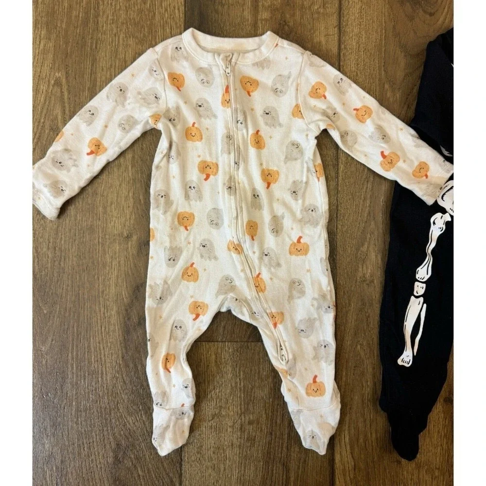 Old Navy Baby Boy Girl Halloween Skeleton Outfit 6/9 Months Sleeper 2 Way Zipper